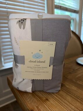 cloud island Gray and White Jersey Crib Sheets - 2 Pack